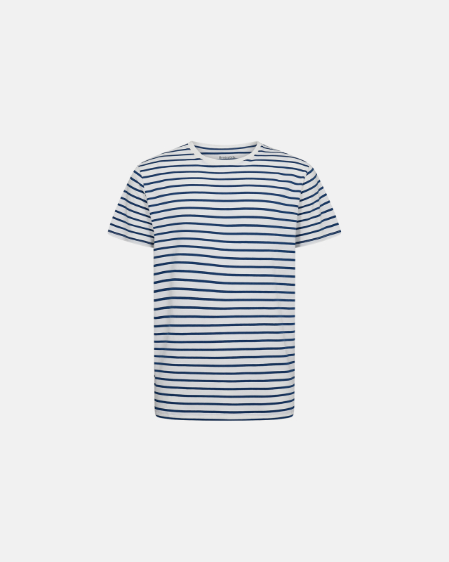R-neck Tee Bamboo | Blue striped -Resteröds