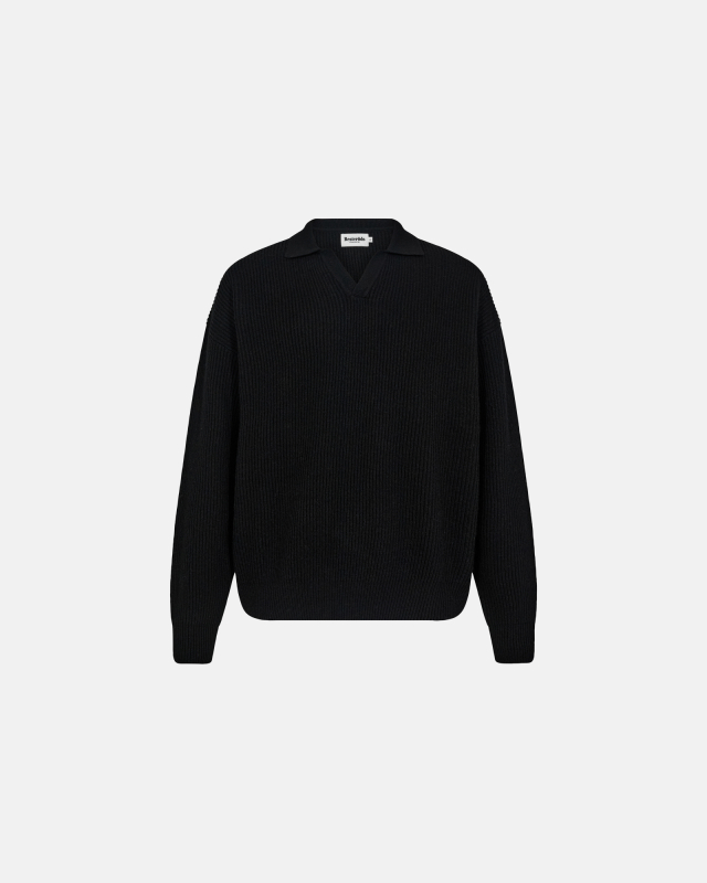 Knit Polo "Kane" | Wool | Black -Resteröds