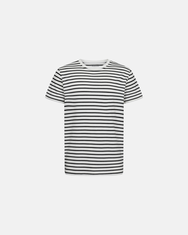 R-neck Tee Bamboo, Black striped