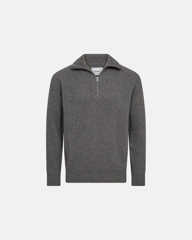 Knit sweater with zipper 'Liam' | Wool | Grey -Resteröds