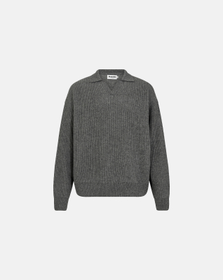 Knit Polo "Kane", Wool, Grey Knit Polo "Kane", Wool, Grey