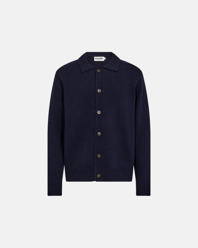 Knit cardigan 'Dean' | Wool | Navy -Resteröds