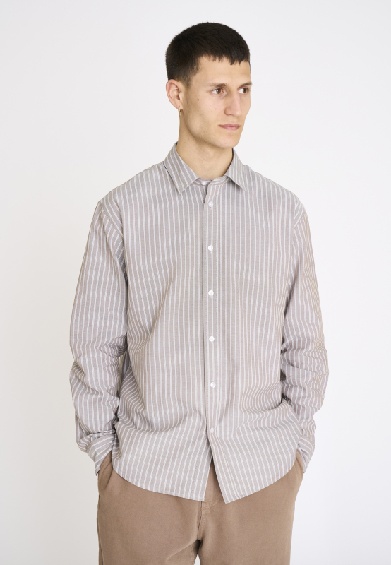 Shirt 'Davis' | 100% Cotton | Brown with stripes -Resteröds