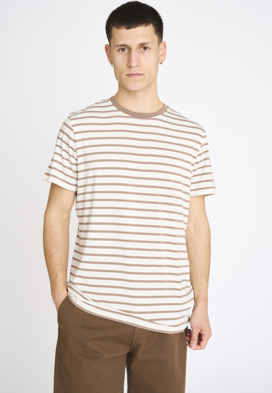 T-shirt 'O-neck' | Bamboo Viscose | Brown Striped -Resteröds