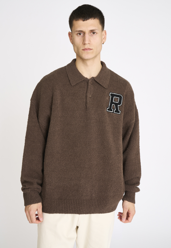 Long-sleeved polo "eddy" | Cotton | Brown -Resteröds