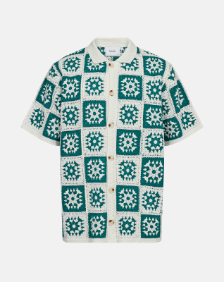 Crocheted short-sleeved shirt "leon" | Cotton | Green -Resteröds Crocheted short-sleeved shirt "leon" | Cotton | Green -Resteröds