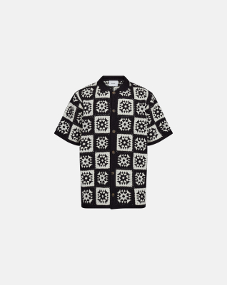 Crocheted short-sleeved shirt "leon" | Cotton | Black -Resteröds Crocheted short-sleeved shirt "leon" | Cotton | Black -Resteröds