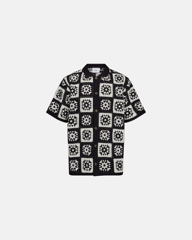 Crocheted short-sleeved shirt "leon" | Cotton | Black -Resteröds