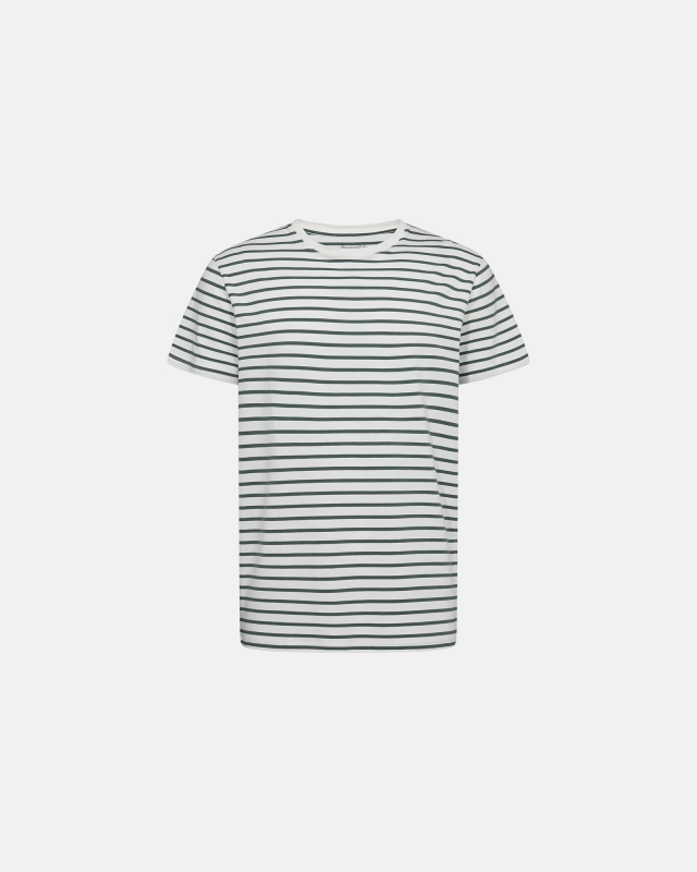 R-neck Tee Bamboo | Green striped -Resteröds