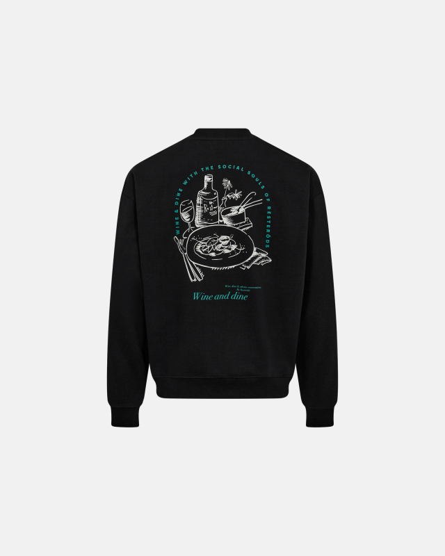 Crewneck sweatshirt "Drake" | 100% cotton | Black with back print -Resteröds