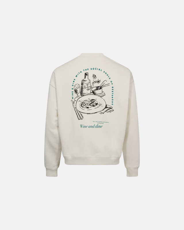 Crewneck sweatshirt "Drake" | 100% cotton | Off-white with back print -Resteröds