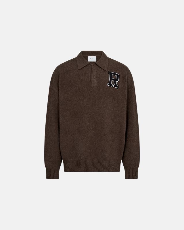 Long-sleeved polo "Eddy" | Cotton | Brown -Resteröds