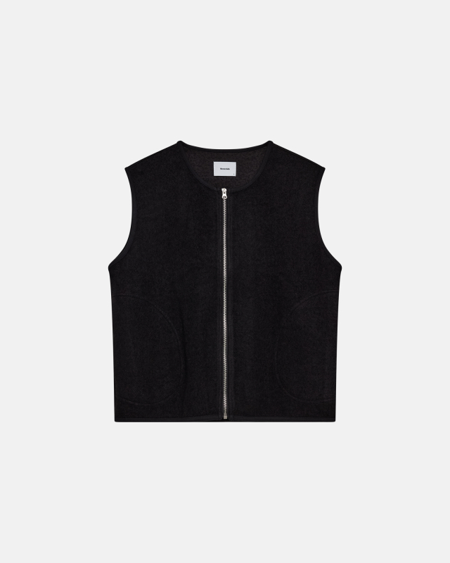 Vest in boiled wool 'Kian' | Polyester | Black -Resteröds