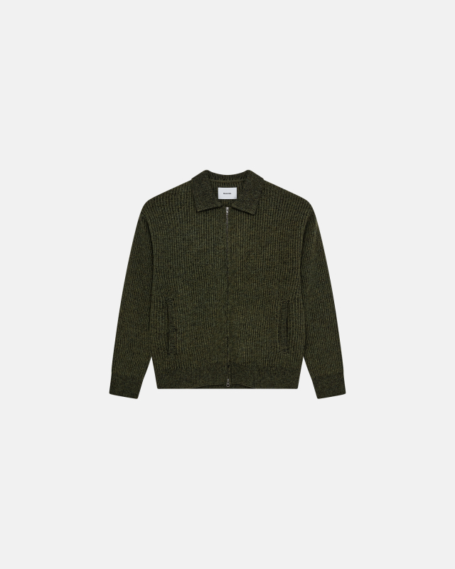 Cardigan with zip 'Floyd' | Wool | Green -Resteröds