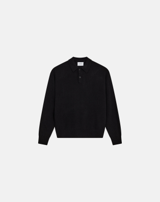 Long-sleeved polo 'Jacob' | Wool | Black -Resteröds Long-sleeved polo 'Jacob' | Wool | Black -Resteröds