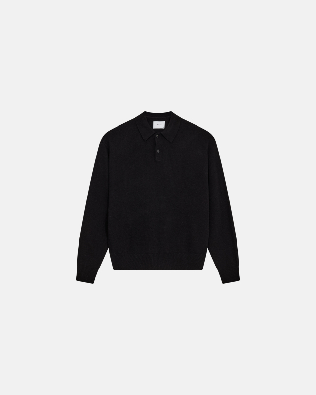 Long-sleeved polo 'Jacob' | Wool | Black -Resteröds