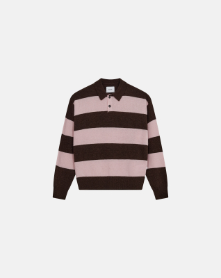 Long-sleeved polo 'Jacob' | Wool | Pink/brown -Resteröds Long-sleeved polo 'Jacob' | Wool | Pink/brown -Resteröds