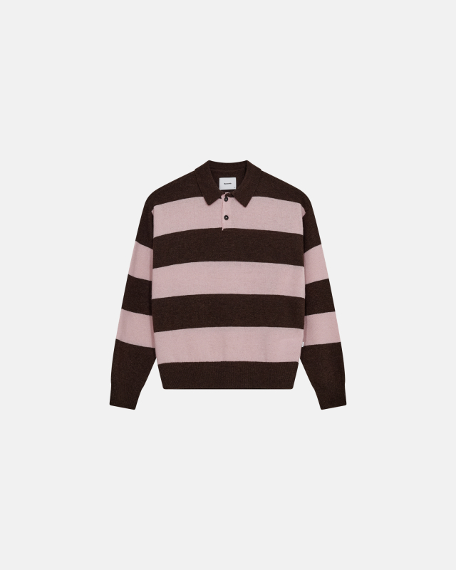 Long-sleeved polo 'Jacob' | Wool | Pink/brown -Resteröds