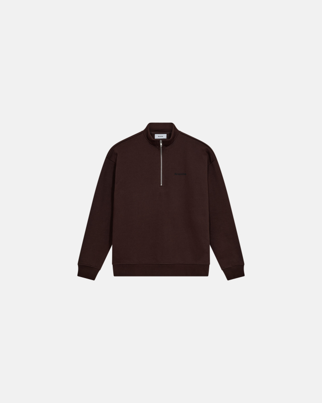 Sweatshirt with half-zip 'Zack' | 100% cotton | Brown -Resteröds