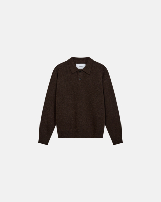 Long-sleeved polo 'jacob' | Wool | Brown -Resteröds Long-sleeved polo 'jacob' | Wool | Brown -Resteröds