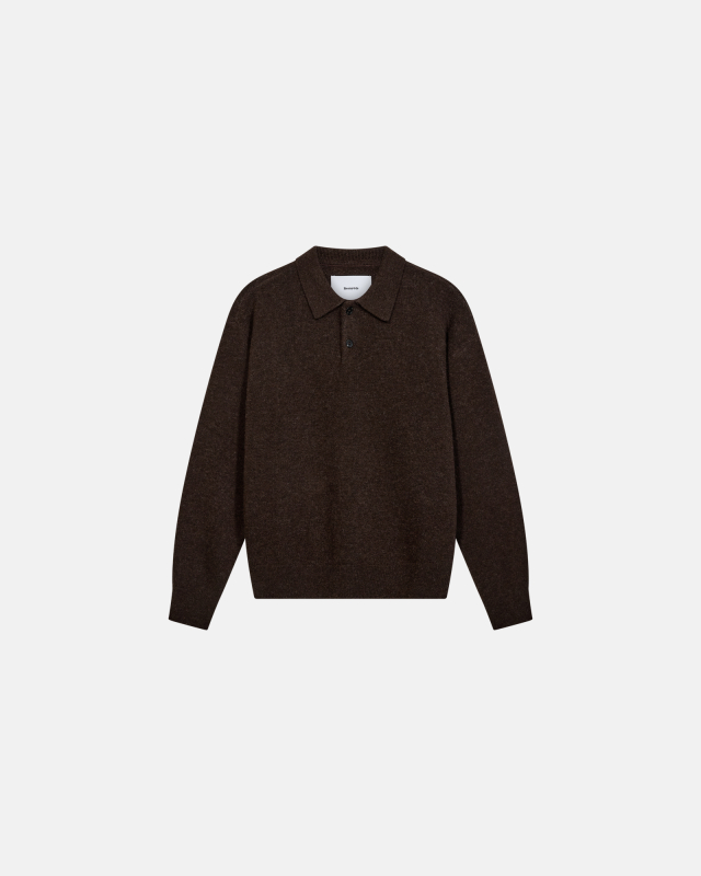 Long-sleeved polo 'jacob' | Wool | Brown -Resteröds